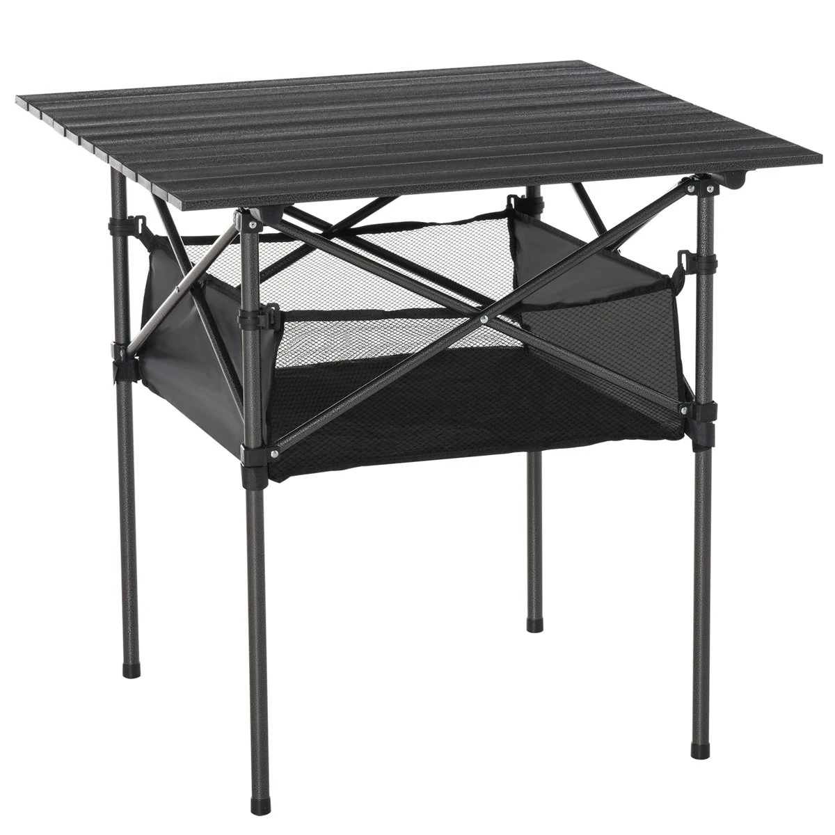 Outsunny Mesa De Camping Plegable Mesa De Picnic Con Espacio Almacenaje De Malla Y Bolsa De Transporte Para Jardín Patio Exterior 70x70x69 Cm Negro