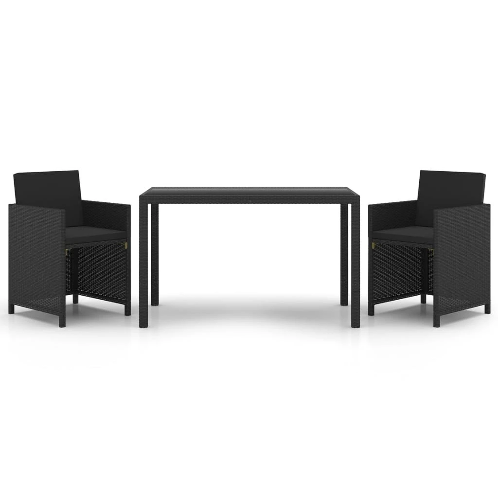 Set De Comedor De Jardín 3 Pzas Y Cojines Ratán Sintético Negro VidaXL - Imagen 2
