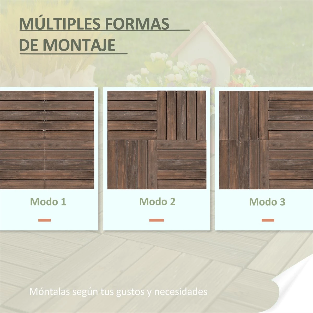 Outsunny Set De 27 Baldosas De Madera 30x30 Cm Con Área De 2,43 M² Losetas Sistema De Clic Para Balcón Terraza Jardín Marrón Oscuro - Imagen 4