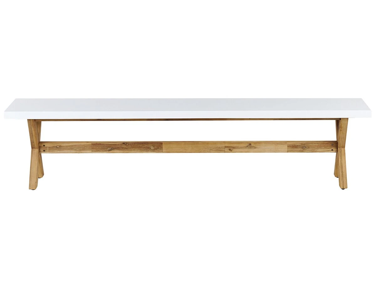 Banco De Jardín 3 Plazas De Cemento Reforzado Blanco/madera Clara OLBIA - Imagen 2