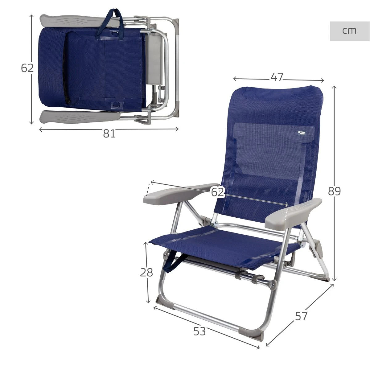Silla De Playa Multiposición Plegado Slim C/mesa Y Cojín Aktive - Imagen 4