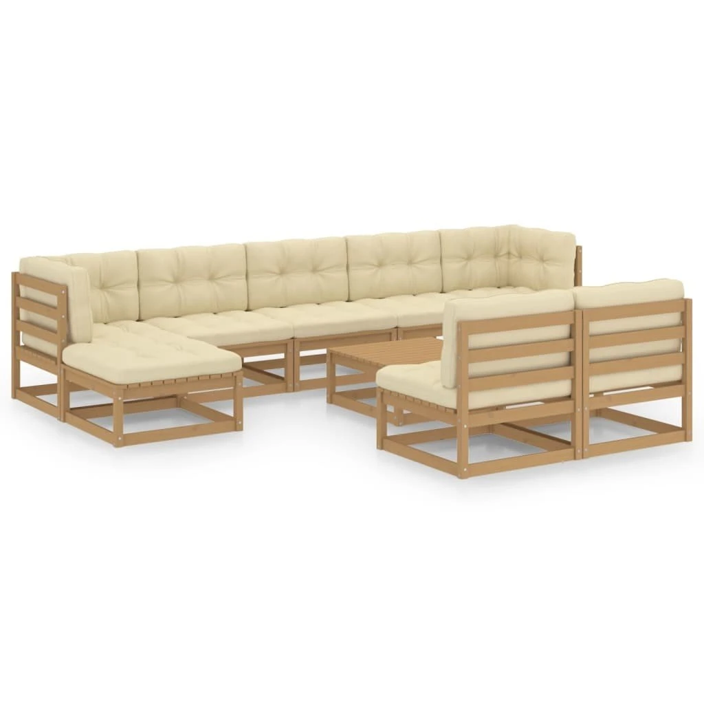 Set De Muebles De Jardín 10 Pzs Cojines Madera Pino Marrón Miel VidaXL