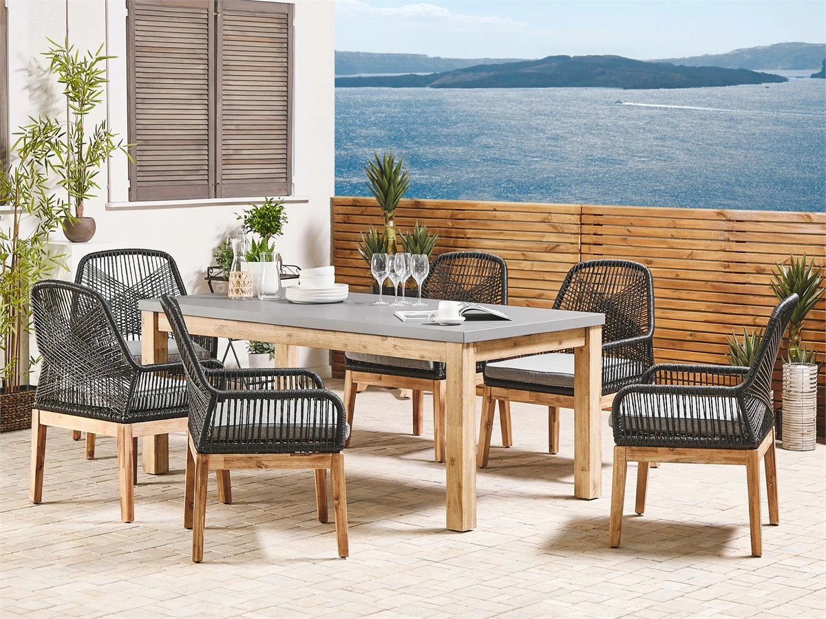 Conjunto De 2 Sillas De Jardín Negro/madera Clara/gris Claro OLBIA