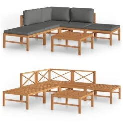 Set De Muebles De Jardín 6 Pzas Madera De Teca Y Cojines Gris VidaXL
