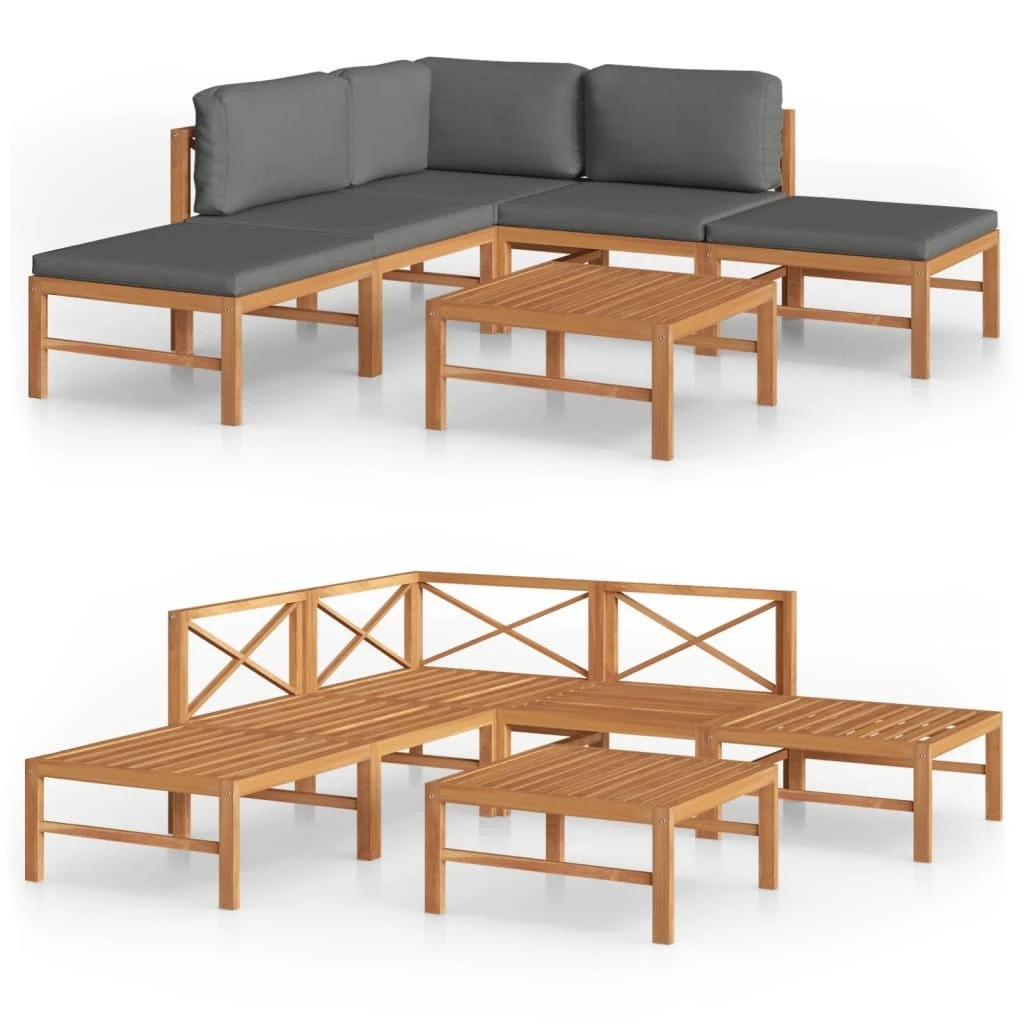 Set De Muebles De Jardín 6 Pzas Madera De Teca Y Cojines Gris VidaXL