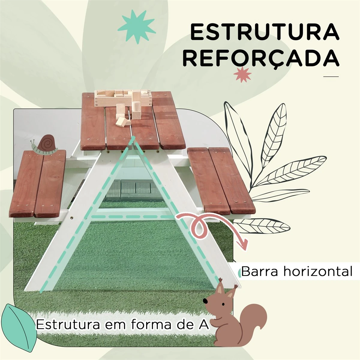 Outsunny Juego De Mesa Y 2 Bancos Infantiles De Madera Mesa De Picnic Para Niños De 3-8 Años Para Jardín Patio Terraza 89x79x50 Cm Marrón - Imagen 6