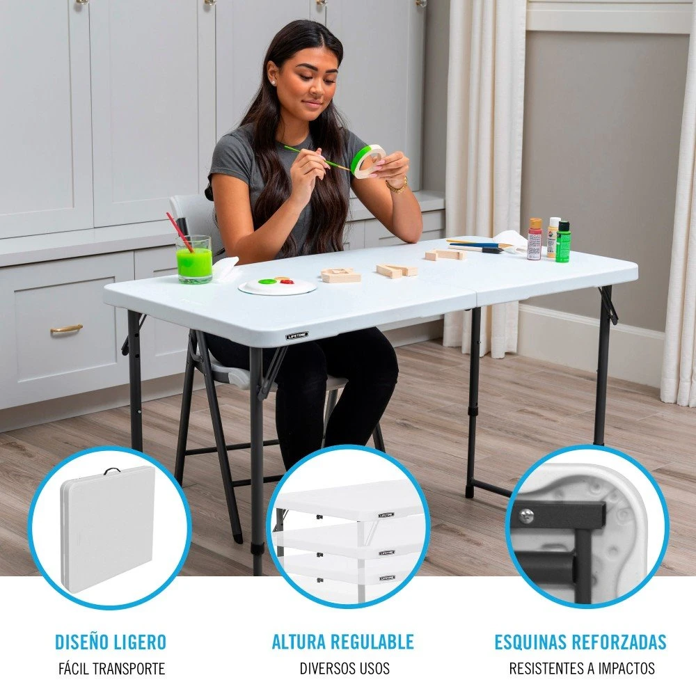 Mesa Plegable Ajustable En Altura Blanco LIFETIME 122 X 61 X 56-91 Cm - Imagen 3