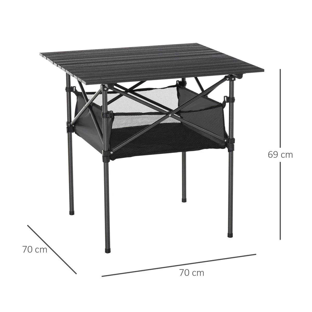 Outsunny Mesa De Camping Plegable Mesa De Picnic Con Espacio Almacenaje De Malla Y Bolsa De Transporte Para Jardín Patio Exterior 70x70x69 Cm Negro - Imagen 3