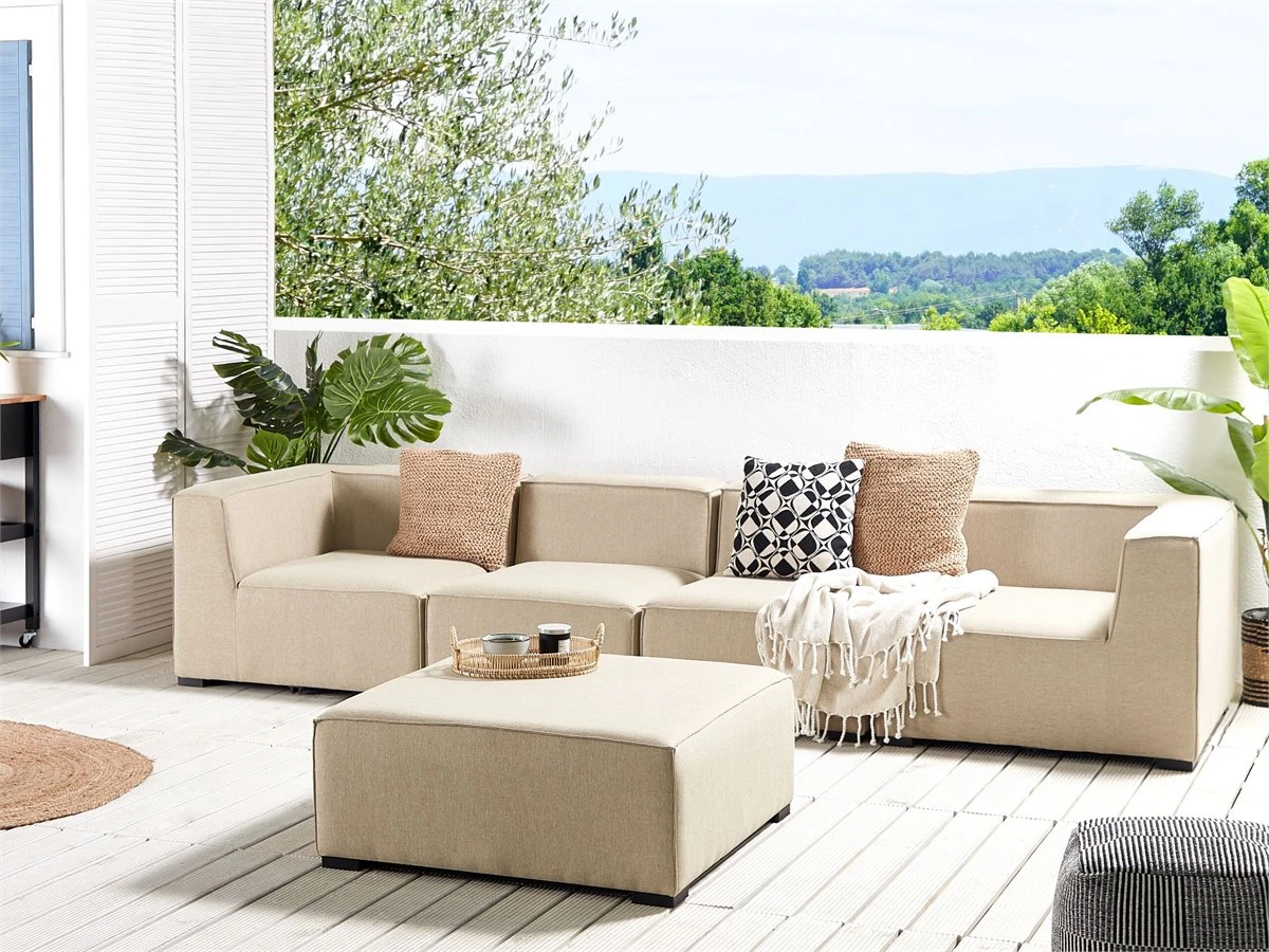 Sofá 4 Plazas Beige Arena/negro Con Reposapiés AREZZO