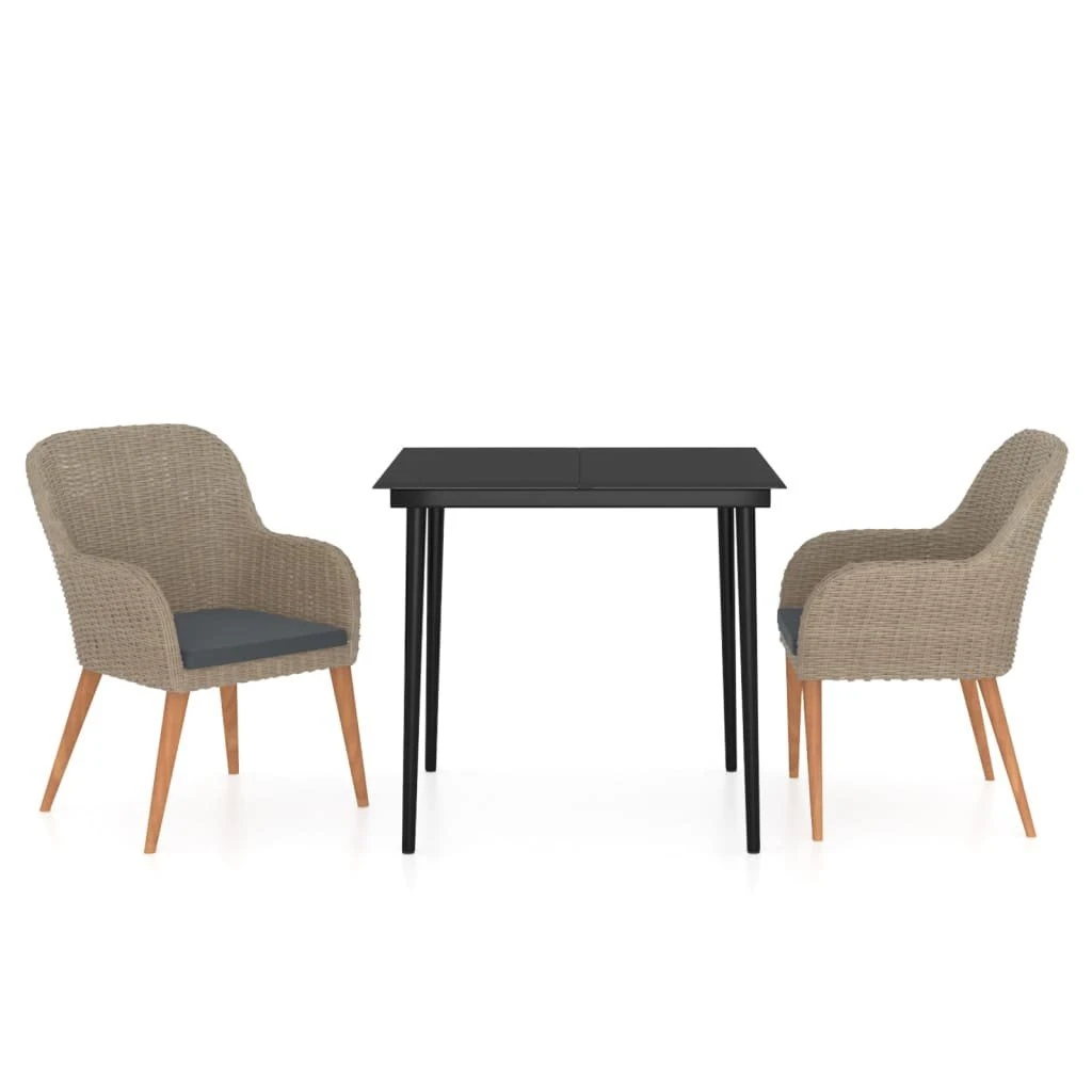 Juego De Comedor Para Jardín De 3 Piezas Y Cojines Marrón VidaXL - Imagen 2