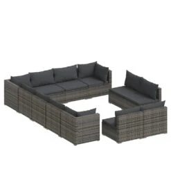 Set De Muebles De Jardín 12 Pzas Cojines Ratán Sintético Gris VidaXL