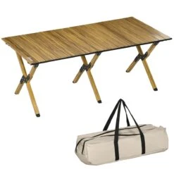 Outsunny Mesa De Camping Plegable De Aluminio 116x60x45 Cm Mesa De Picnic Portátil Con Bolsa De Trasporte Carga 30 Kg Para Jardín Terraza Exterior Natural