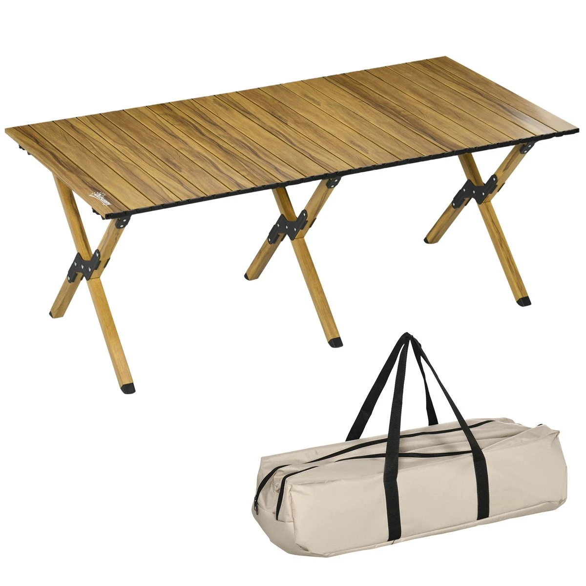 Outsunny Mesa De Camping Plegable De Aluminio 116x60x45 Cm Mesa De Picnic Portátil Con Bolsa De Trasporte Carga 30 Kg Para Jardín Terraza Exterior Natural