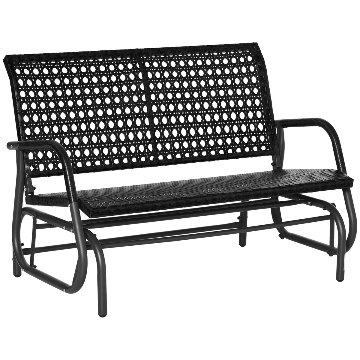 Outsunny Mecedora De Ratán De 2 Plazas Banco Balancín De Jardín Con Balanceo Ergonómico Y Marco De Metal Para Terraza Balcón Exterior Carga 220 Kg 120x70x84 Cm Negro