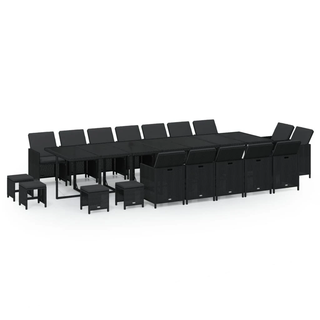 Set Comedor De Jardín 19 Pzas Con Cojines Ratán Sintético Negro VidaXL - Imagen 2