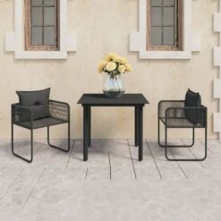 Set De Comedor De Jardín De 3 Piezas PVC Ratán Negro VidaXL