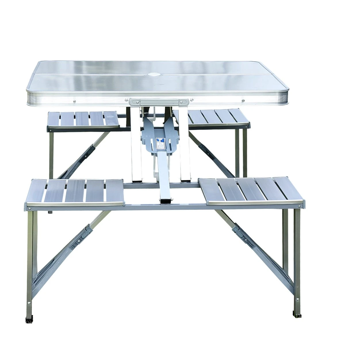 Outsunny Mesa Maleta De Camping Plegable Portátil Con 4 Asientos Y Agujero Para Sombrilla Estructura De Aluminio Para Playa Picnic 136x85,5x66 Cm Plata - Imagen 4