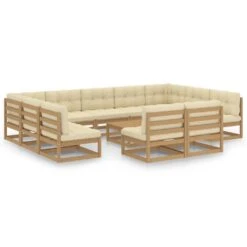 Set De Muebles De Jardín 12 Pzs Cojines Madera Pino Marrón Miel VidaXL