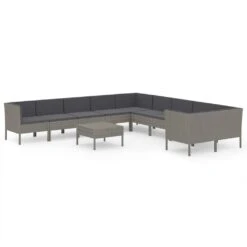 Set De Muebles De Jardín 11 Pzas Y Cojines Ratán Sintético Gris VidaXL