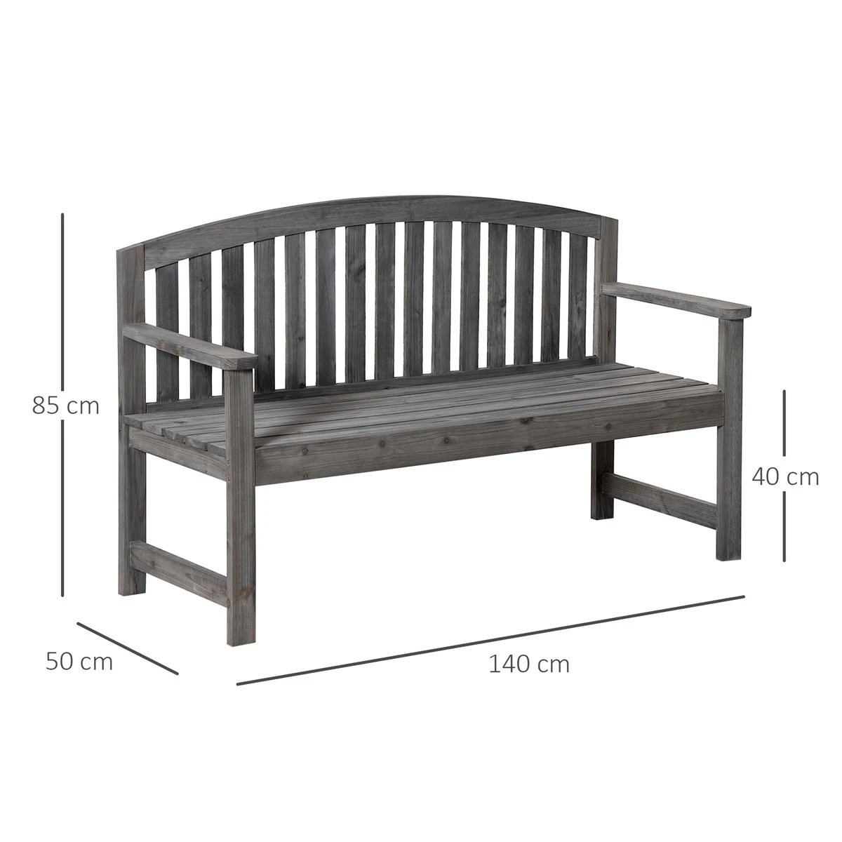 Outsunny Banco De Jardín De 2 Plazas Banco Listones De Madera Con Respaldo Y Reposabrazos Para Terraza Balcón Patio Exterior Carga 320 Kg 140x50x85 Cm Gris - Imagen 3