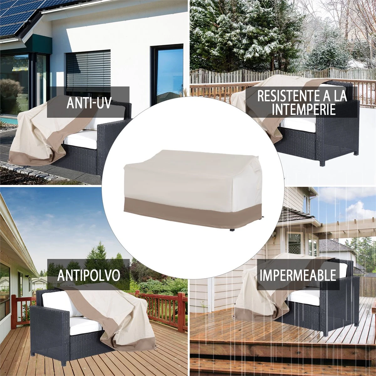 Outsunny Funda Protectora Para Banco 2-3 Plaza Cubierta De Muebles Impermeable Exterior Jardín Protección Contra Lluvia Y Sol 152x87x59/79cm 600D Tela Oxford - Imagen 6