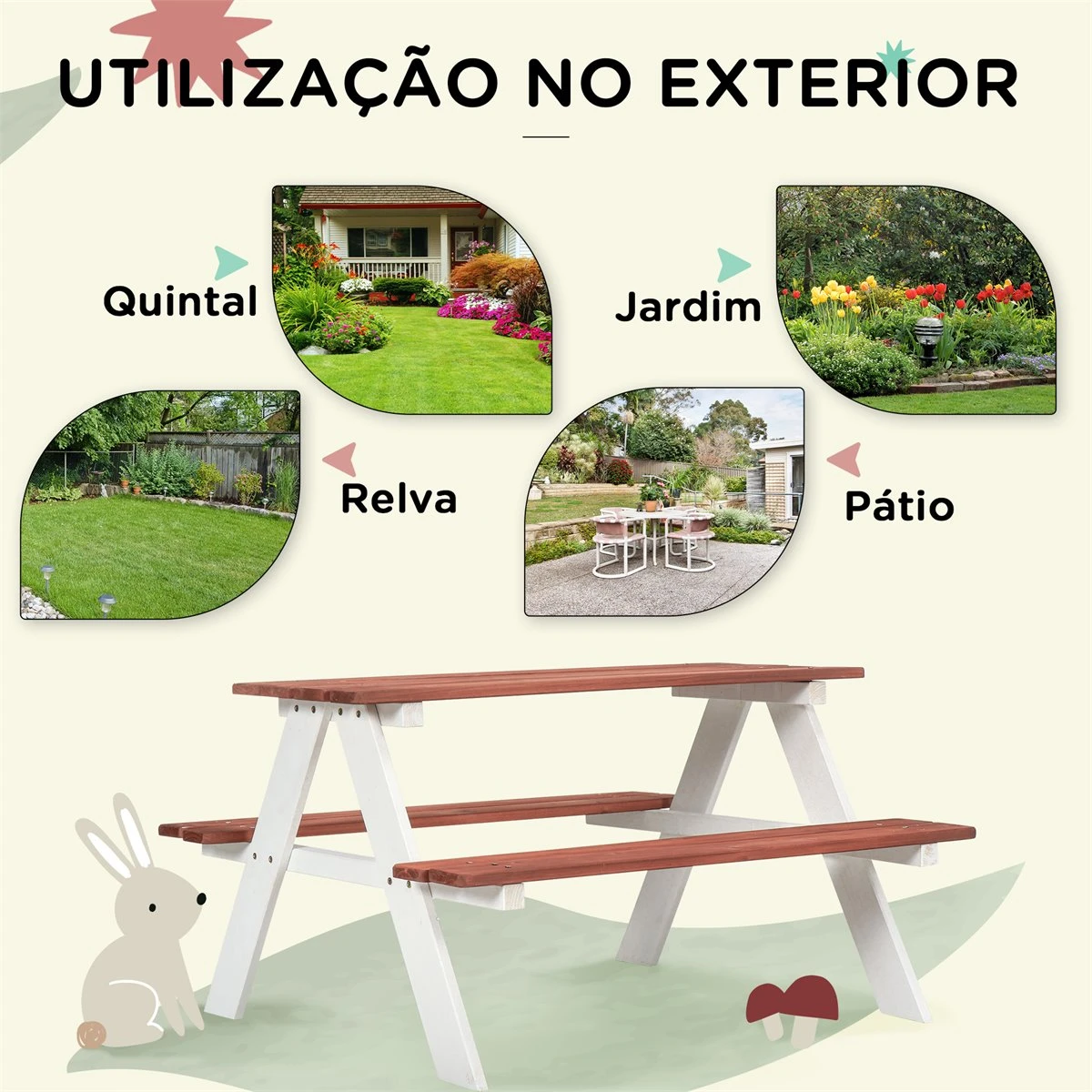 Outsunny Juego De Mesa Y 2 Bancos Infantiles De Madera Mesa De Picnic Para Niños De 3-8 Años Para Jardín Patio Terraza 89x79x50 Cm Marrón - Imagen 4