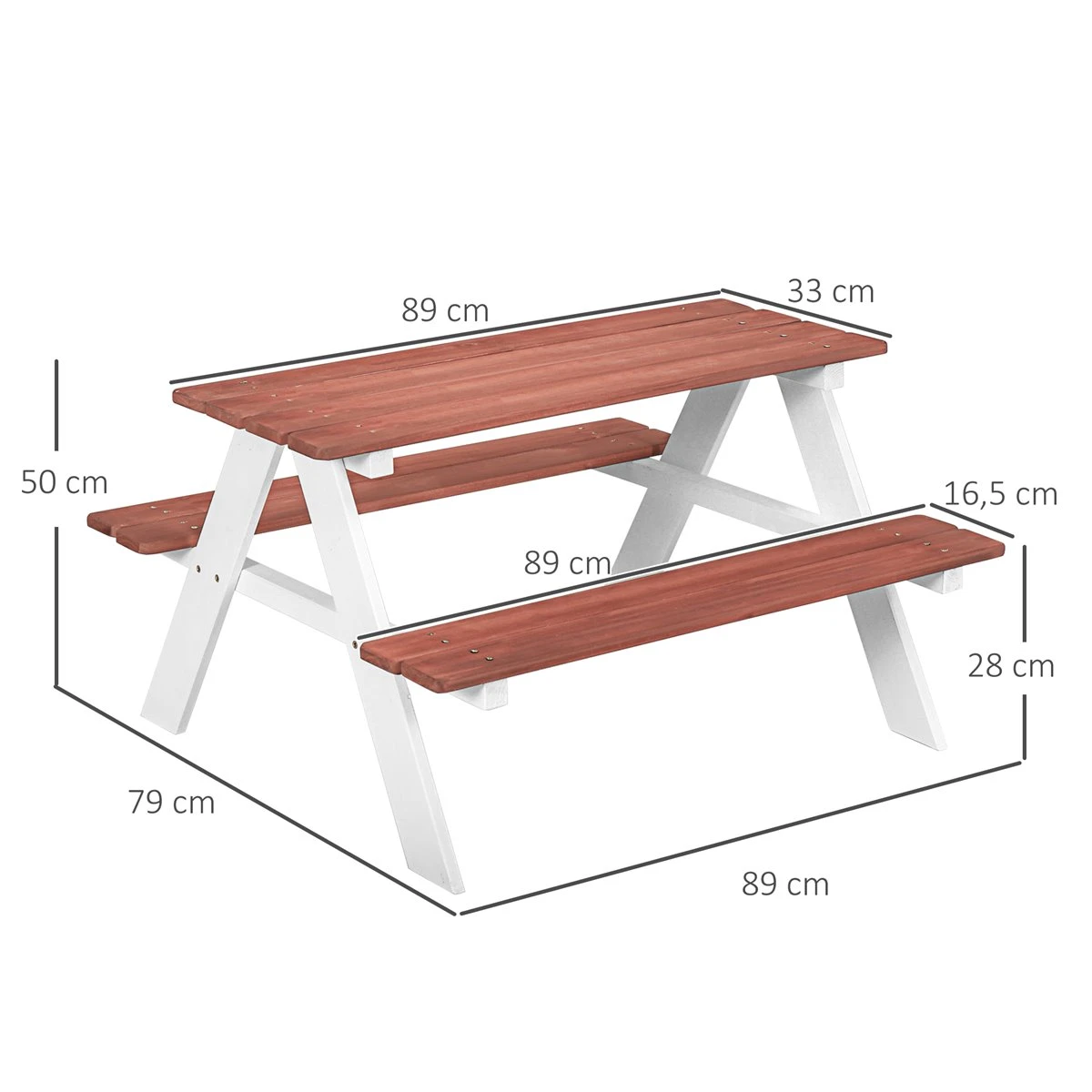 Outsunny Juego De Mesa Y 2 Bancos Infantiles De Madera Mesa De Picnic Para Niños De 3-8 Años Para Jardín Patio Terraza 89x79x50 Cm Marrón - Imagen 3