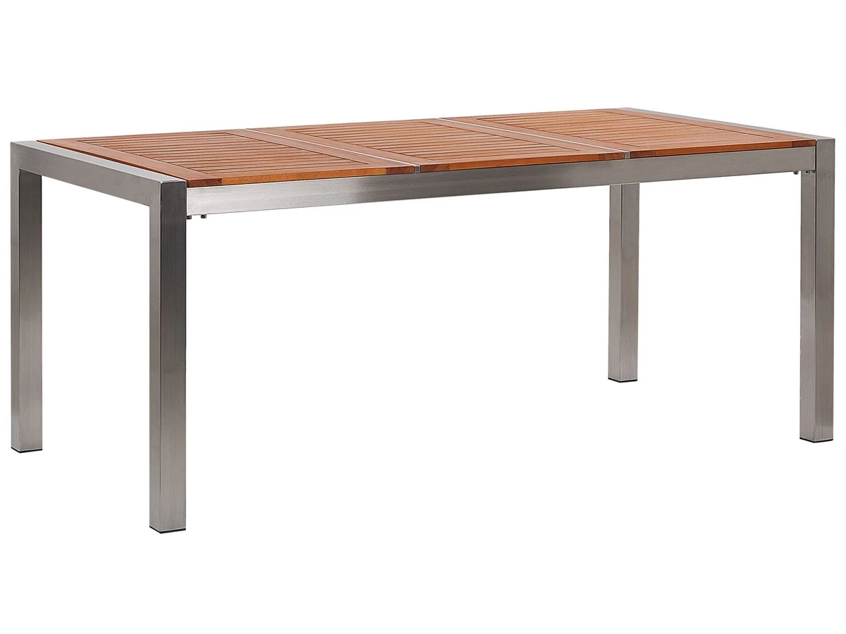 Mesa De Comedor De Metal/madera De Eucalipto Clara/plateado 180 X 90 Cm GROSSETO - Imagen 2