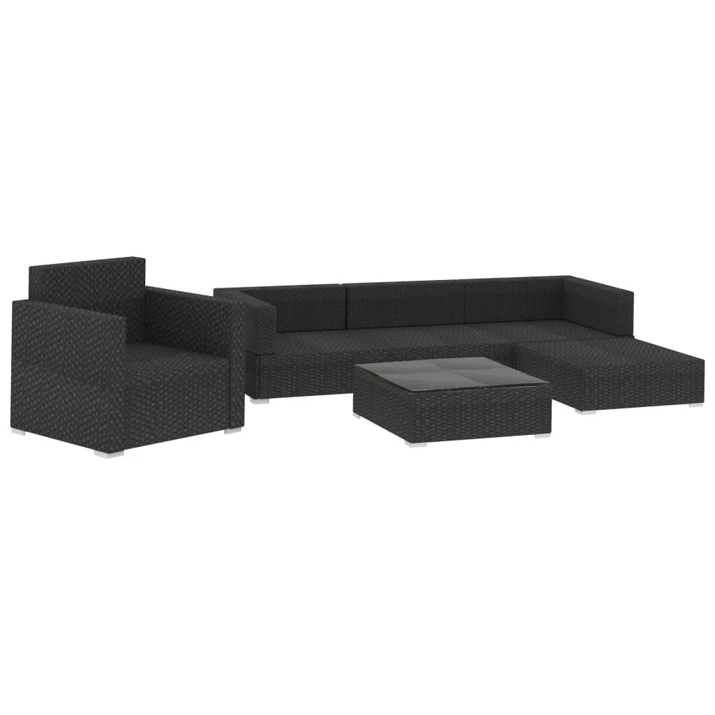 Set Muebles De Jardín 6 Piezas Y Cojines Ratán Sintético Negro VidaXL - Imagen 2