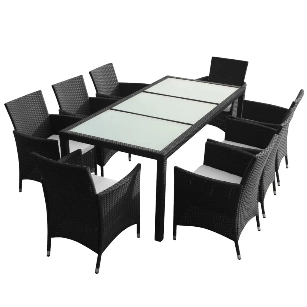 Set Comedor De Jardín 9 Piezas Y Cojines Ratán Sintético Negro VidaXL - Imagen 2