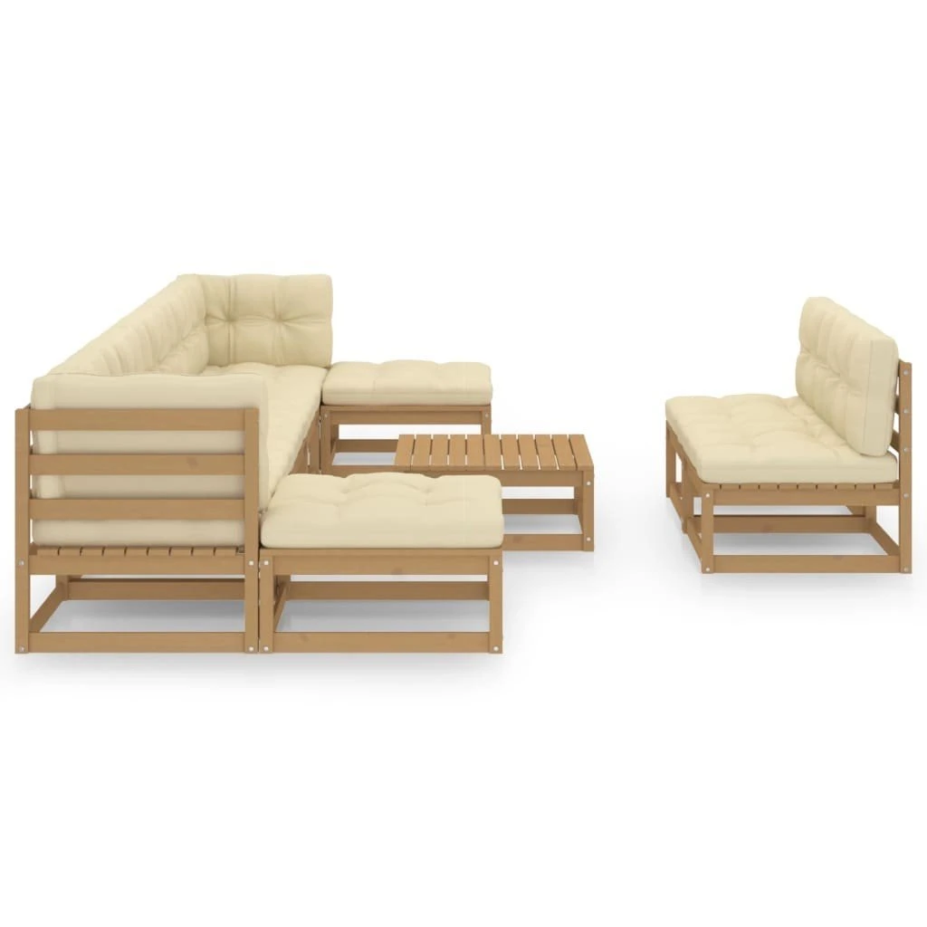 Set De Muebles De Jardín 10 Pzs Cojines Madera Pino Marrón Miel VidaXL - Imagen 2