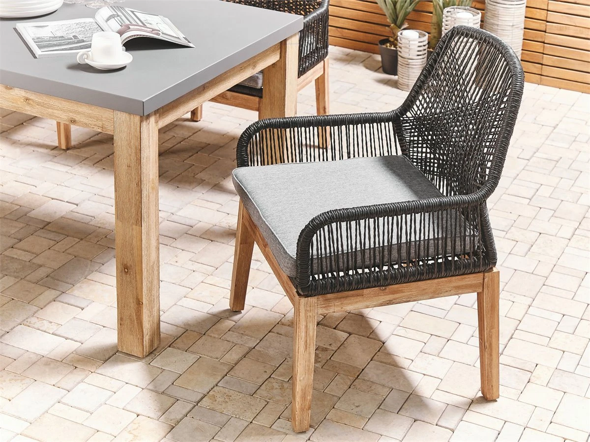 Conjunto De 2 Sillas De Jardín Negro/madera Clara/gris Claro OLBIA - Imagen 4