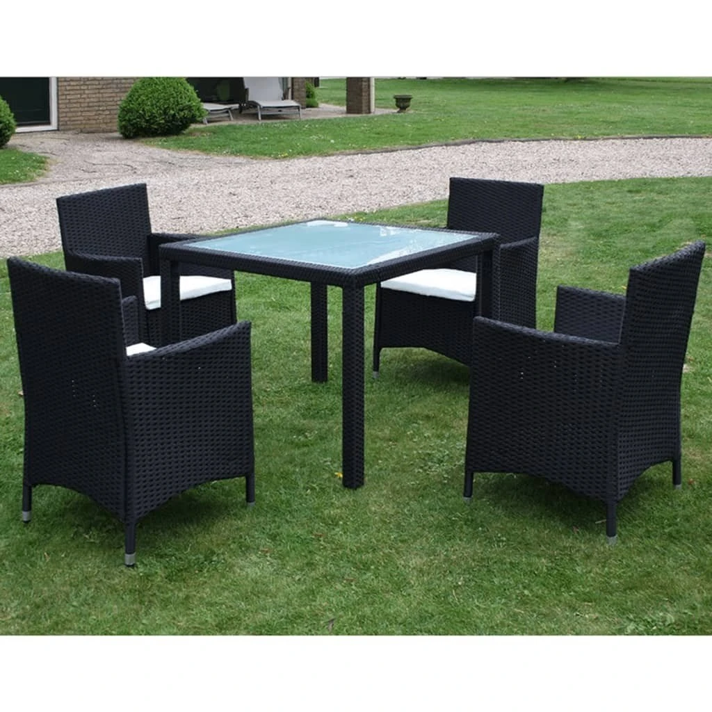 Set Comedor De Jardín 5 Piezas Y Cojines Ratán Sintético Negro VidaXL