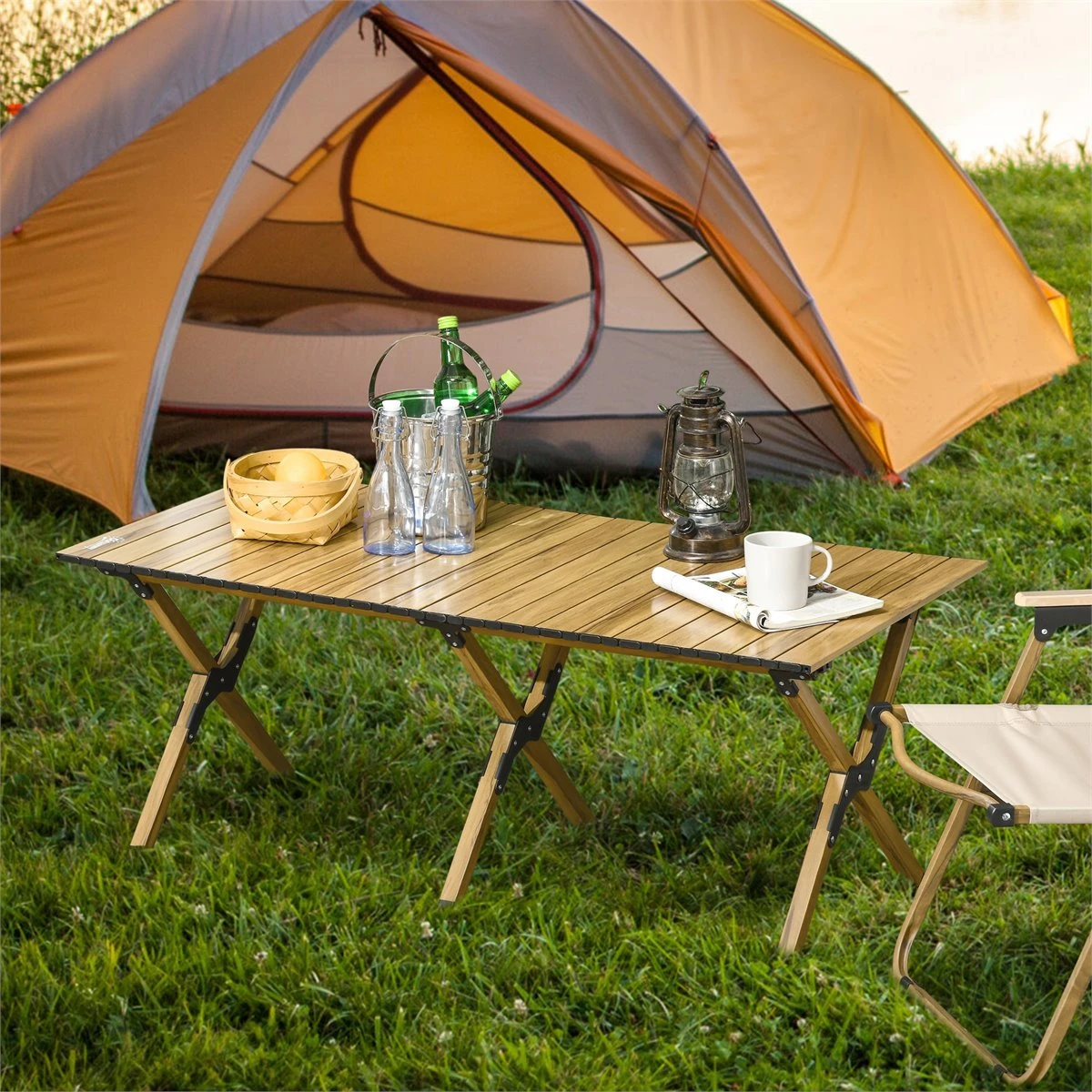 Outsunny Mesa De Camping Plegable De Aluminio 116x60x45 Cm Mesa De Picnic Portátil Con Bolsa De Trasporte Carga 30 Kg Para Jardín Terraza Exterior Natural - Imagen 2