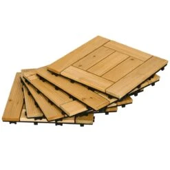 Outsunny Set De 27 Piezas Baldosas De Madera Baldosas Para Exteriores 30x30 Cm Área De 2,43 M² Losetas Para Suelo Con Sistema De Clic Para Balcón Terraza Jardín Natural