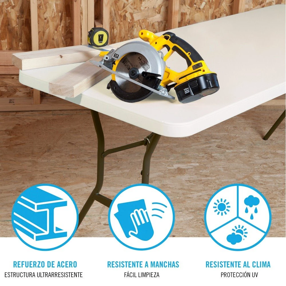 Mesa Rectangular Patas Plegables Crema LIFETIME 183x76x74 Cm - Imagen 4