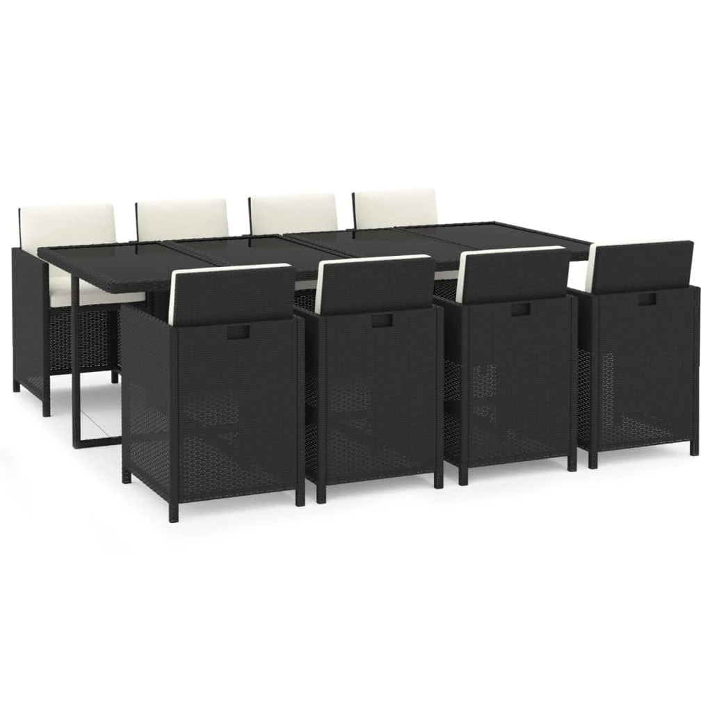Set De Comedor Jardín 9 Pzas Con Cojines Ratán Sintético Negro VidaXL - Imagen 2