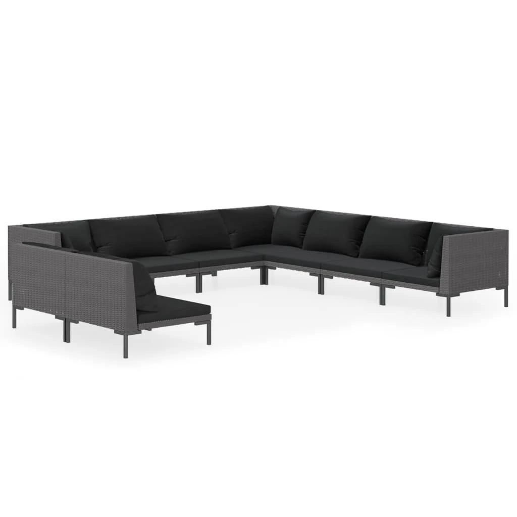 Set Muebles Jardín 9 Pzas Y Cojines Ratán Sintético Gris Oscuro VidaXL