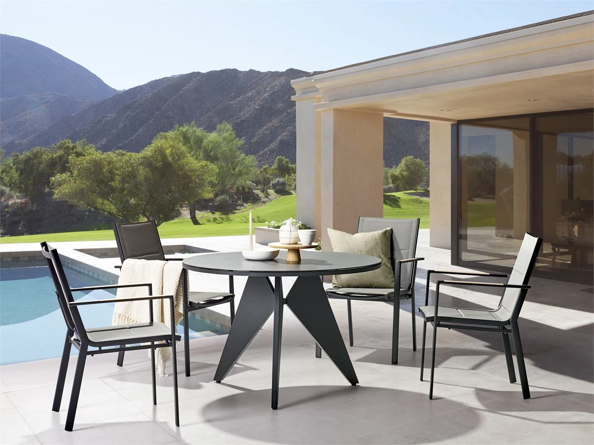 Conjunto De 4 Sillas De Jardín De Metal Negro/gris/madera Clara BUSSETO