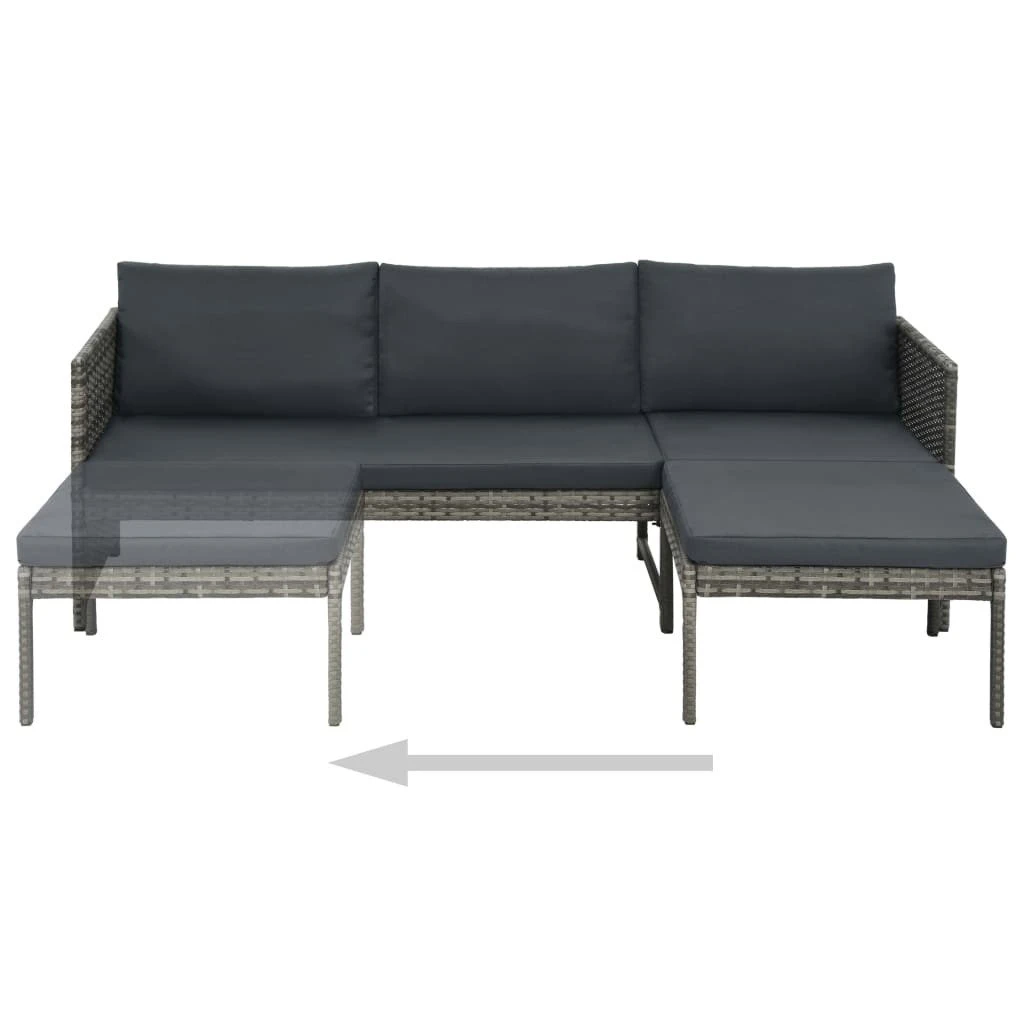Set De Muebles De Jardín 3 Pzas Y Cojines Ratán Sintético Gris VidaXL - Imagen 2