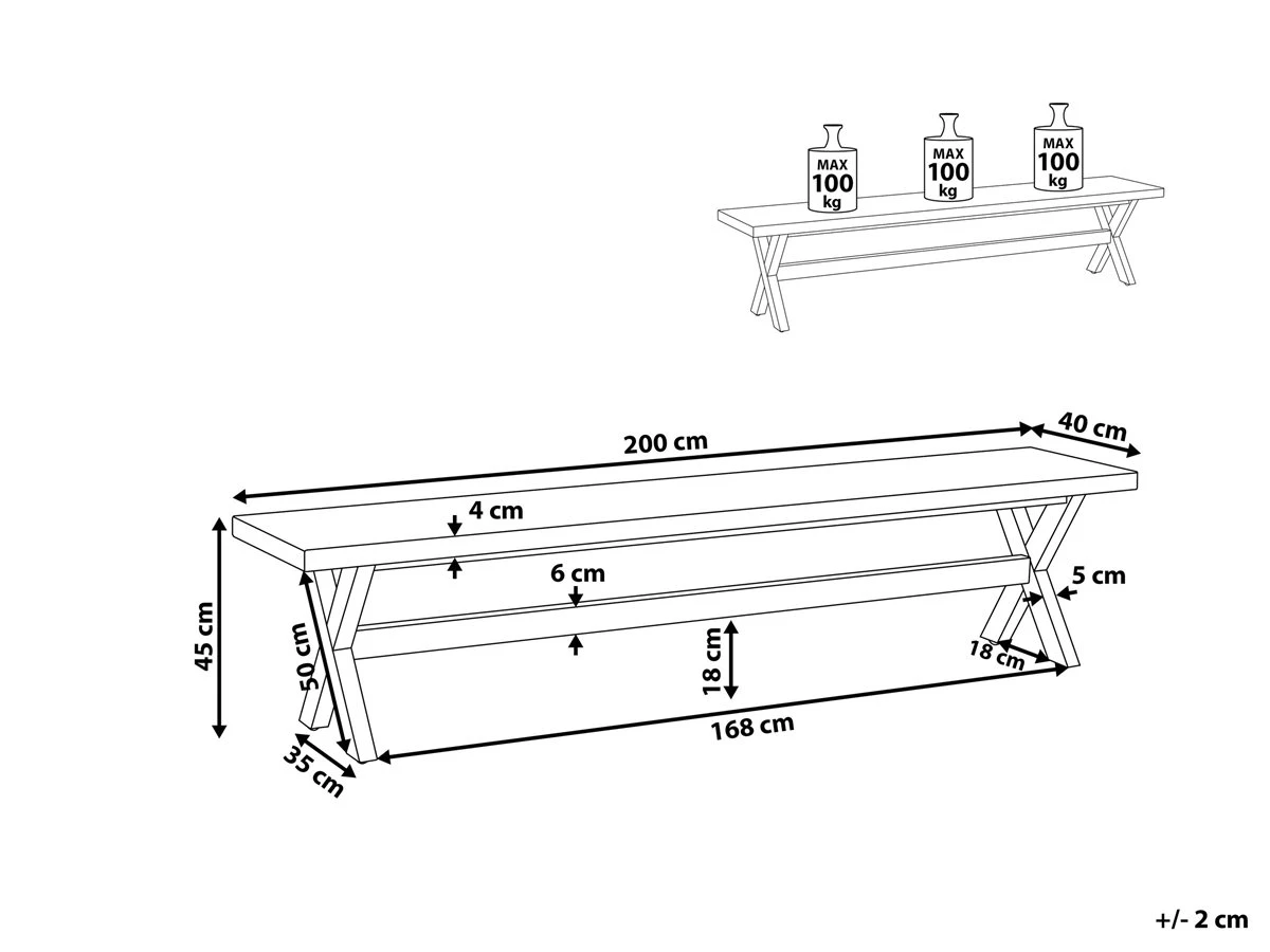Banco De Jardín 3 Plazas De Cemento Reforzado Blanco/madera Clara OLBIA - Imagen 3