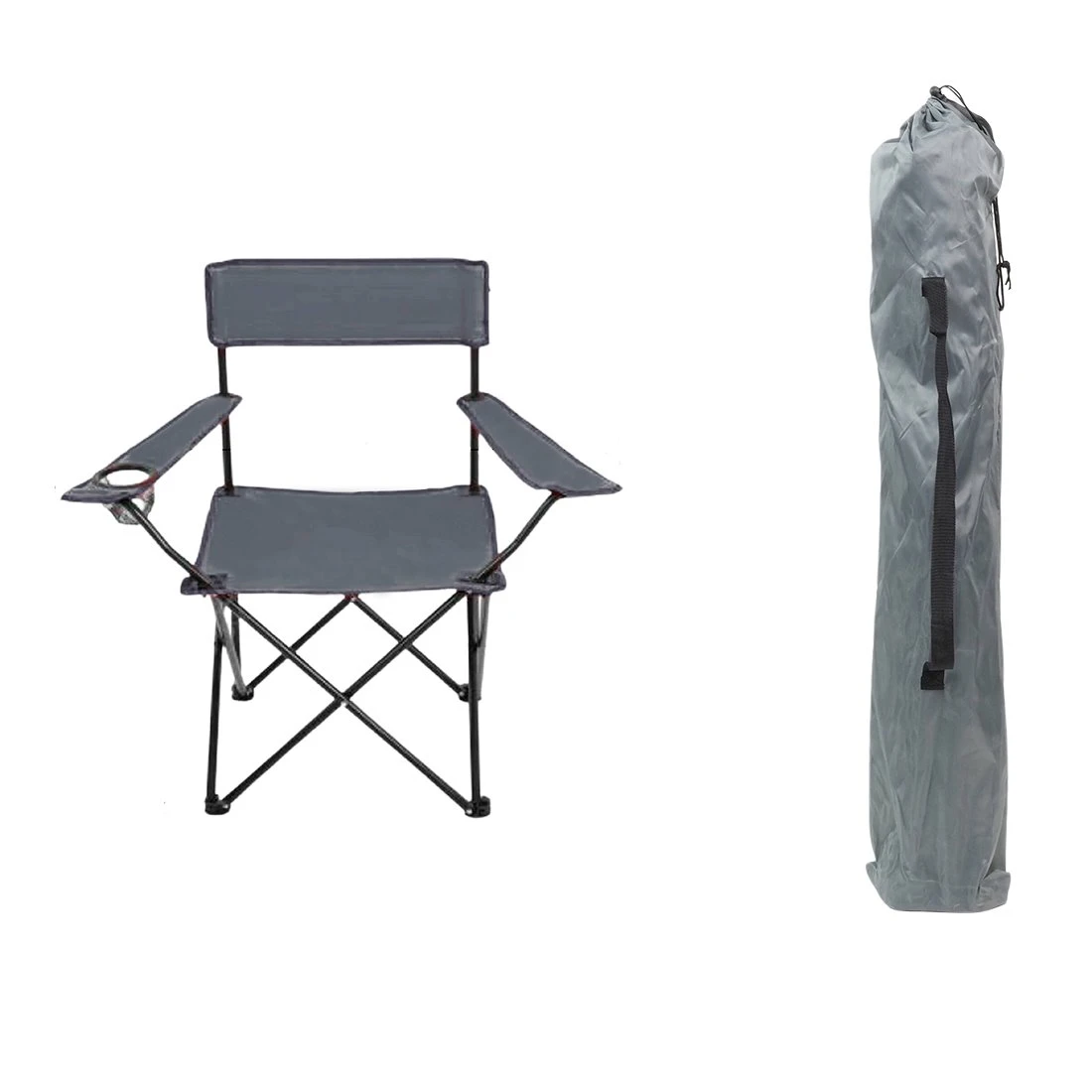 Acomoda Textil – Silla De Camping Plegable Con Portavasos De Loneta Y Metal 81x80x50 Cm. Silla Ligera Y Resistente Para Playa, Acampada, Picnic Con Reposabrazos, Incluye Bolsa De Transporte. (Gris).