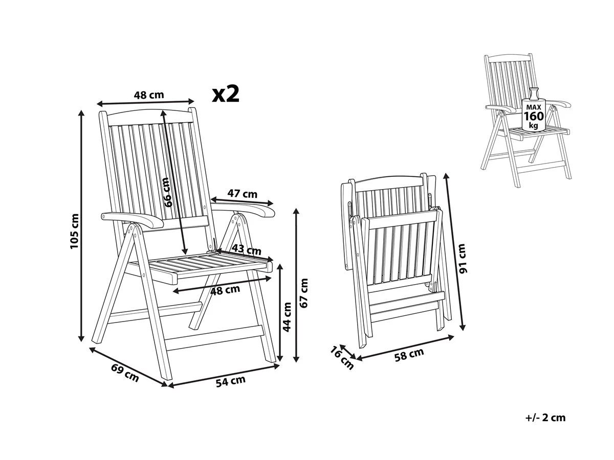 Conjunto De 2 Sillas De Jardín De Madera Clara JAVA - Imagen 3
