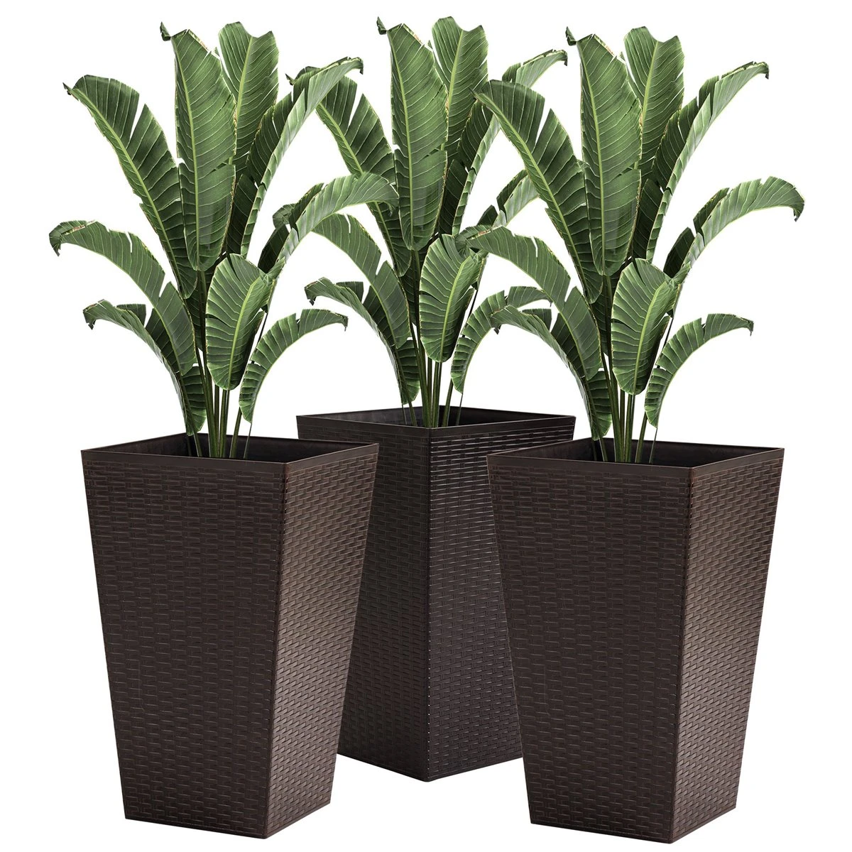 Outsunny Conjunto De 3 Macetas Cuadradas Para Plantas Flores 3 Maceteros Con Efecto De Símil Ratán Para Jardín Terraza Interior Y Exterior 36,5x36,5x61 Cm Marrón - Imagen 7