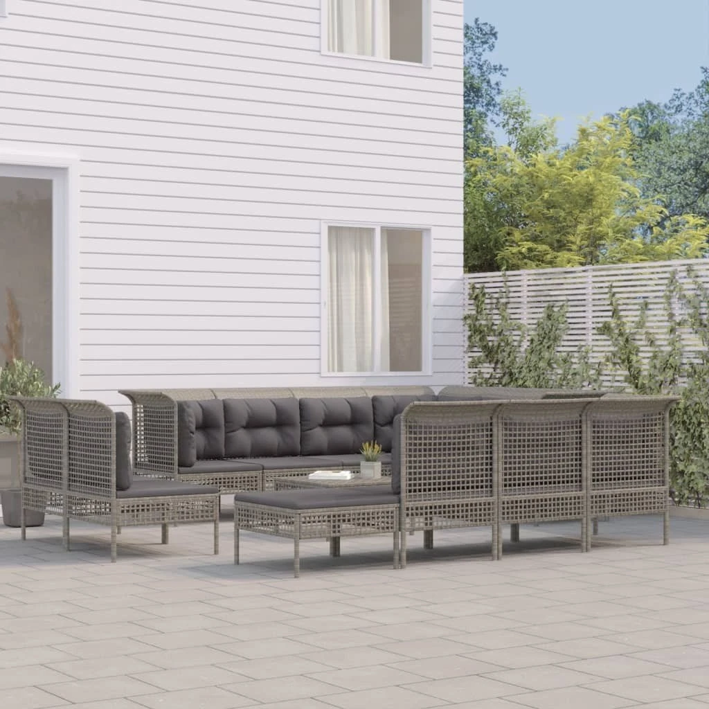 Set De Muebles De Jardín 12 Pzas Cojines Ratán Sintético Gris VidaXL - Imagen 3