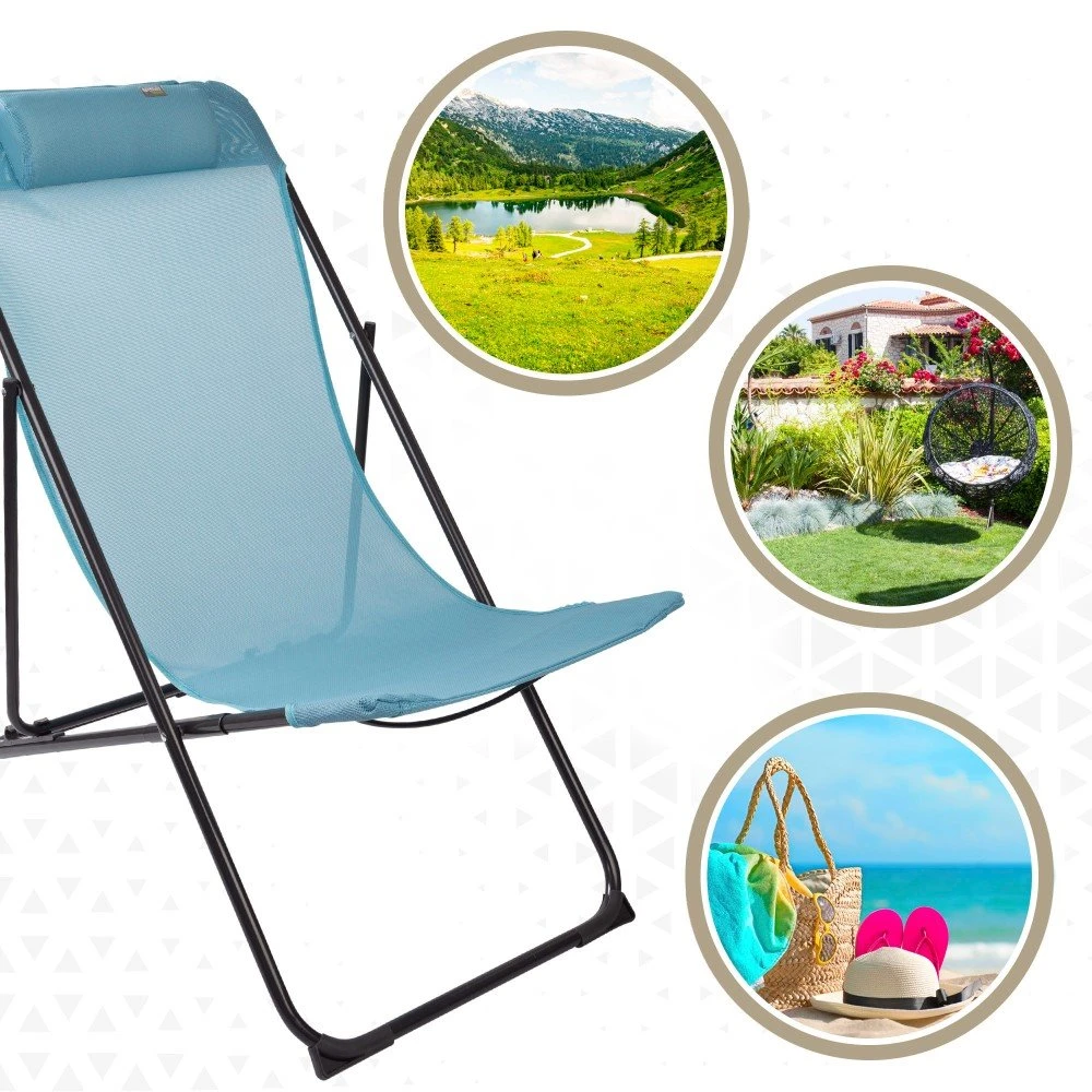 Silla Tumbona Plegable De Jardín Multiposición Azul Con Asa Aktive - Imagen 5