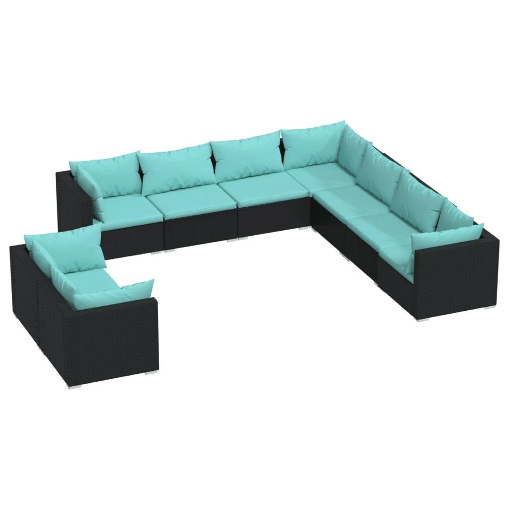Set De Muebles De Jardín 9 Pzas Y Cojines Ratán Sintético Negro VidaXL