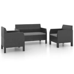 Set De Muebles Jardín 3 Piezas Cojines PP Ratán Gris Antracita VidaXL