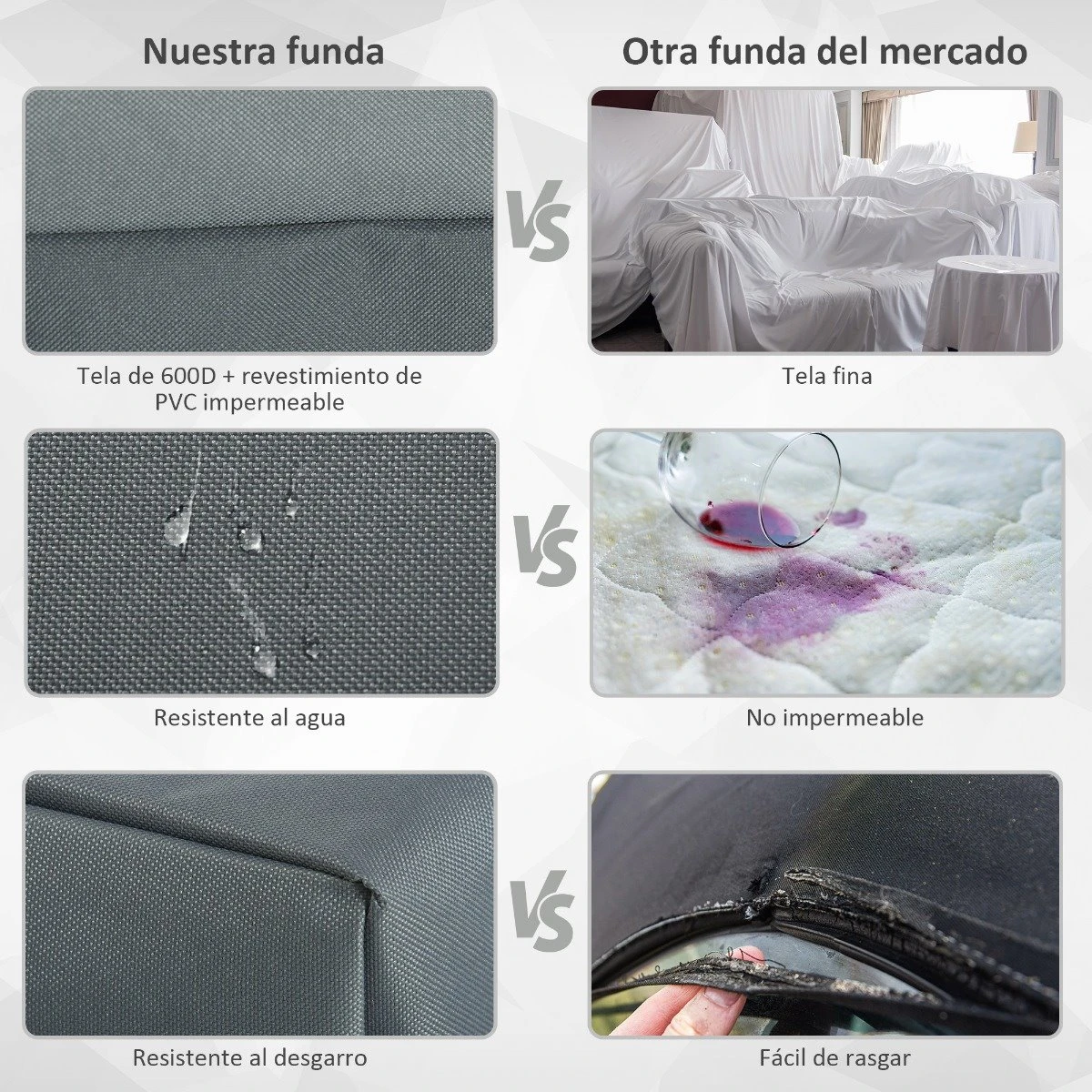 Outsunny Funda Protectora Para Muebles De Jardín Tela Oxford 600D Impermeable Cubierta De Muebles De Mesas Sillas Sofás Exterior Con Cordón Y Hebilla 190,5x72x76 Cm Gris - Imagen 7