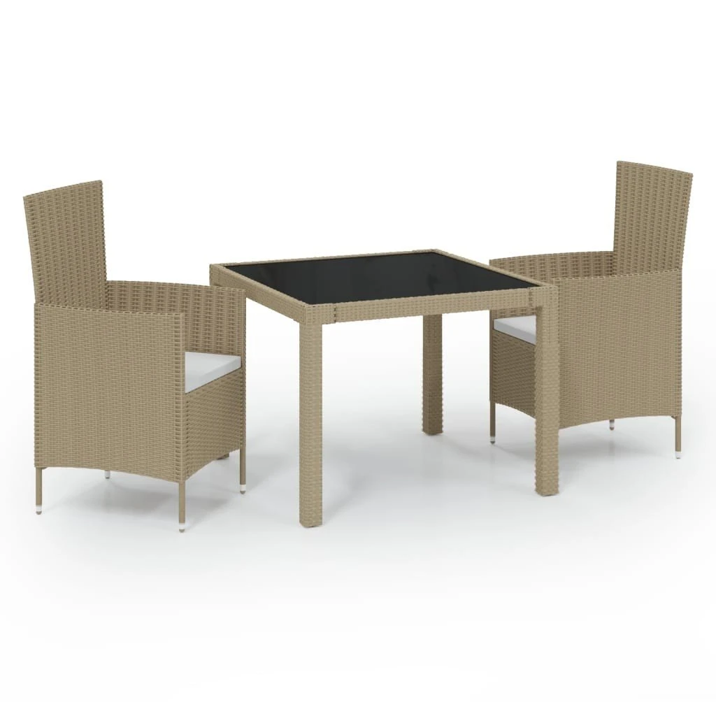 Set De Comedor De Jardín 3 Pzas Y Cojines Ratán Sintético Beige VidaXL
